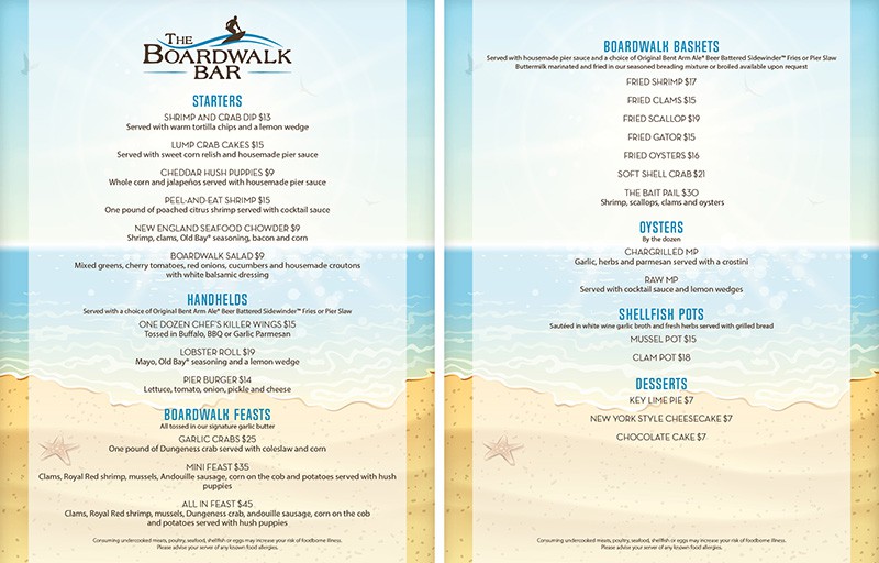 Boardwalk Bar Menu for the Cocoa Beach Pier